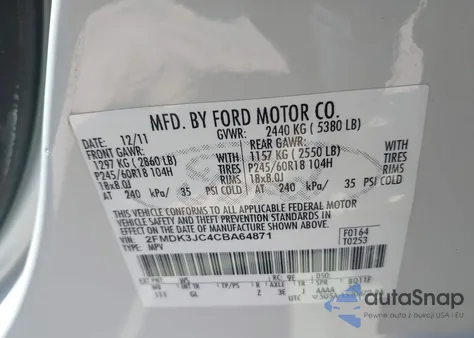 2012 Ford Edge Sel from USA, damaged, VIN 2FMDK3JC4CBA64871
